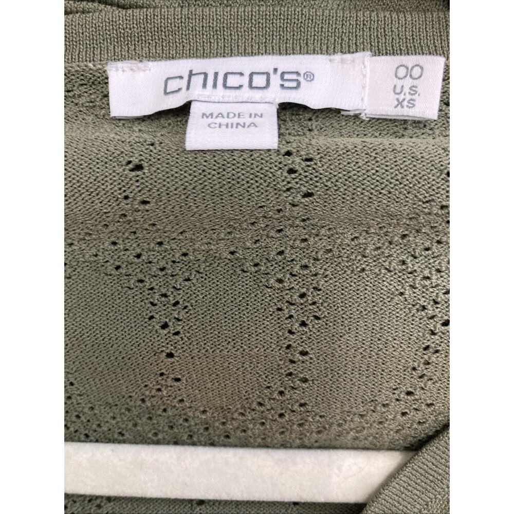 Chico’s Open Knit 3D Top Women Size 00 US XS/2 Green Tassels V-neck Boho - Picture 6 of 7